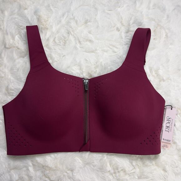 Victoria’s Secret Burgundy Featherweight Max Sports Bra Zip Strappy Back 36DDD - Picture 10 of 10